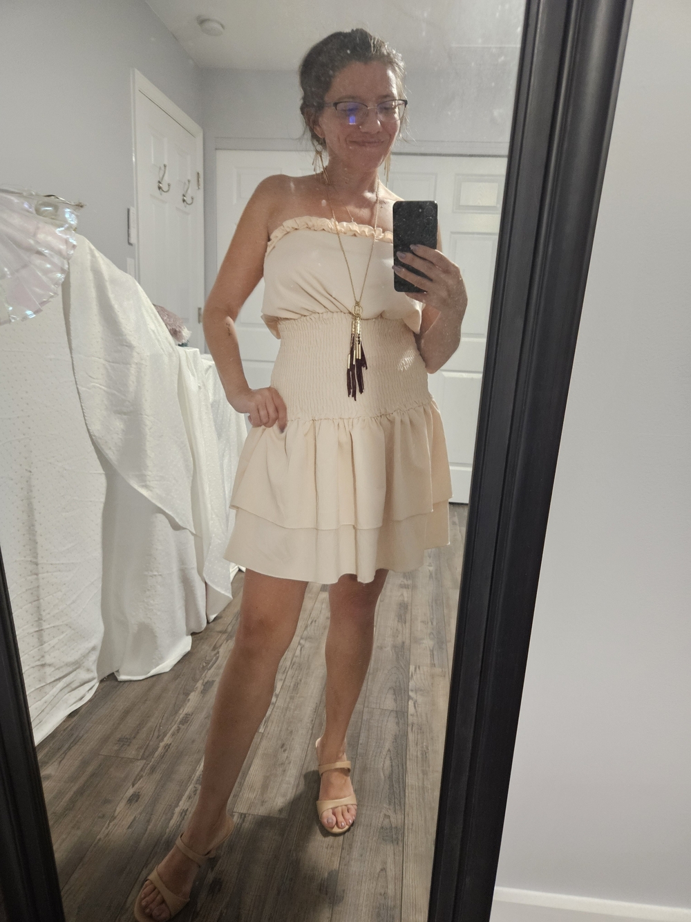 Strapless Ruffle Hem Sundress - Peachy Cream